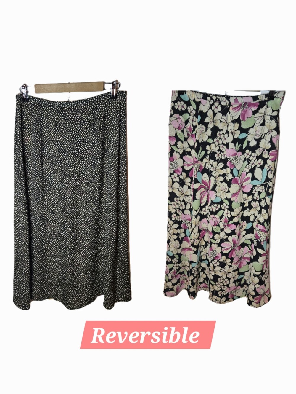 Vintage Reversible Floral & Geometric Witchy A-Line Emma James Midi Skirt